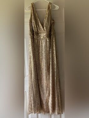 David’s Bridal Gold Sequin V-Neck Evening Gown